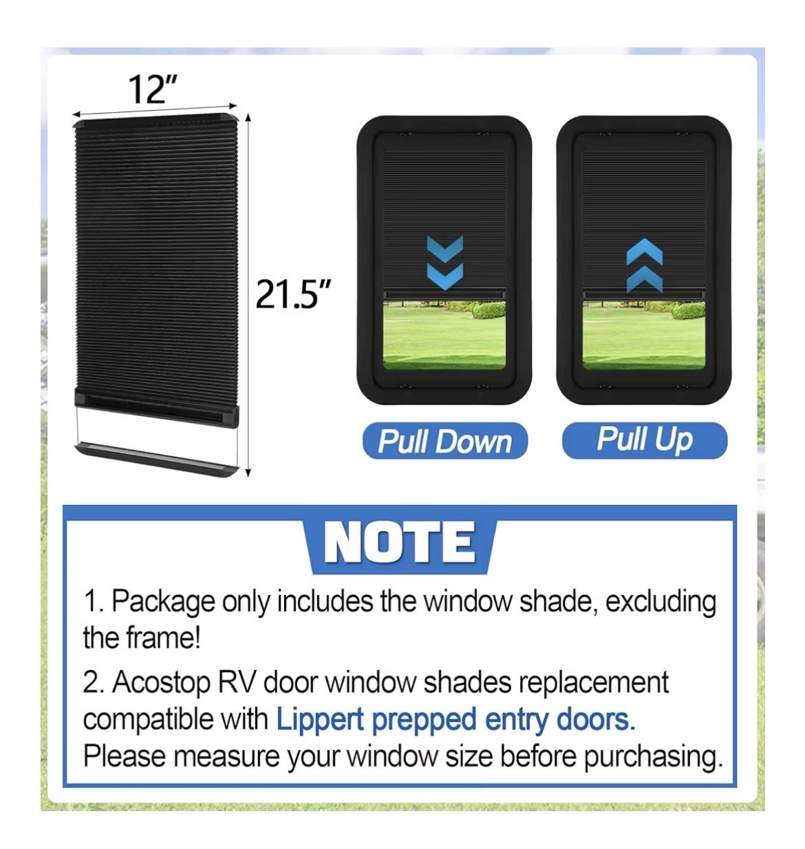 Rv Door Window Shade Replacement For Lippert Prepped Entry Doors 12in-21in
