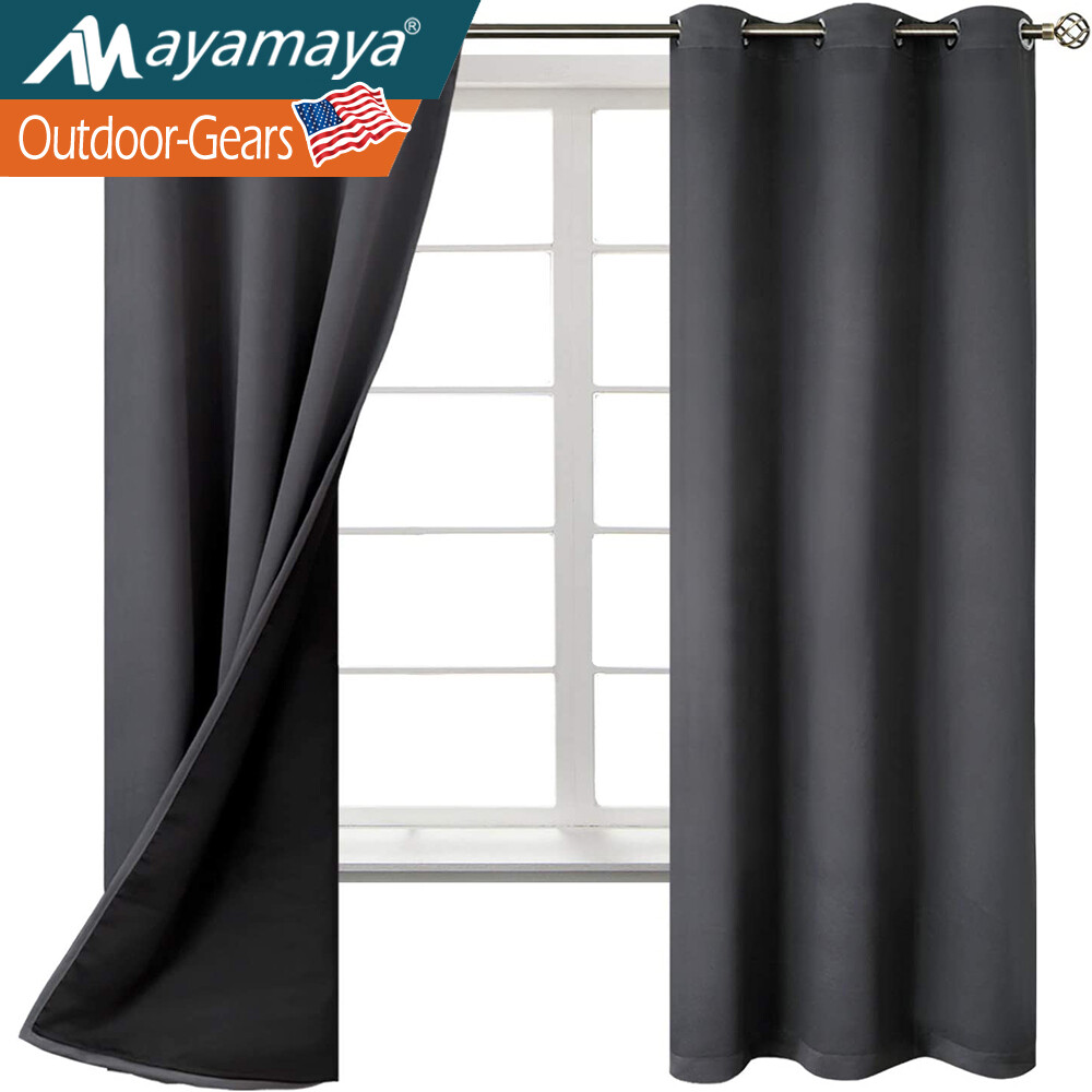 100% Blackout Window Curtains 2 Panels Thermal Insulated for Bedroom Living Room