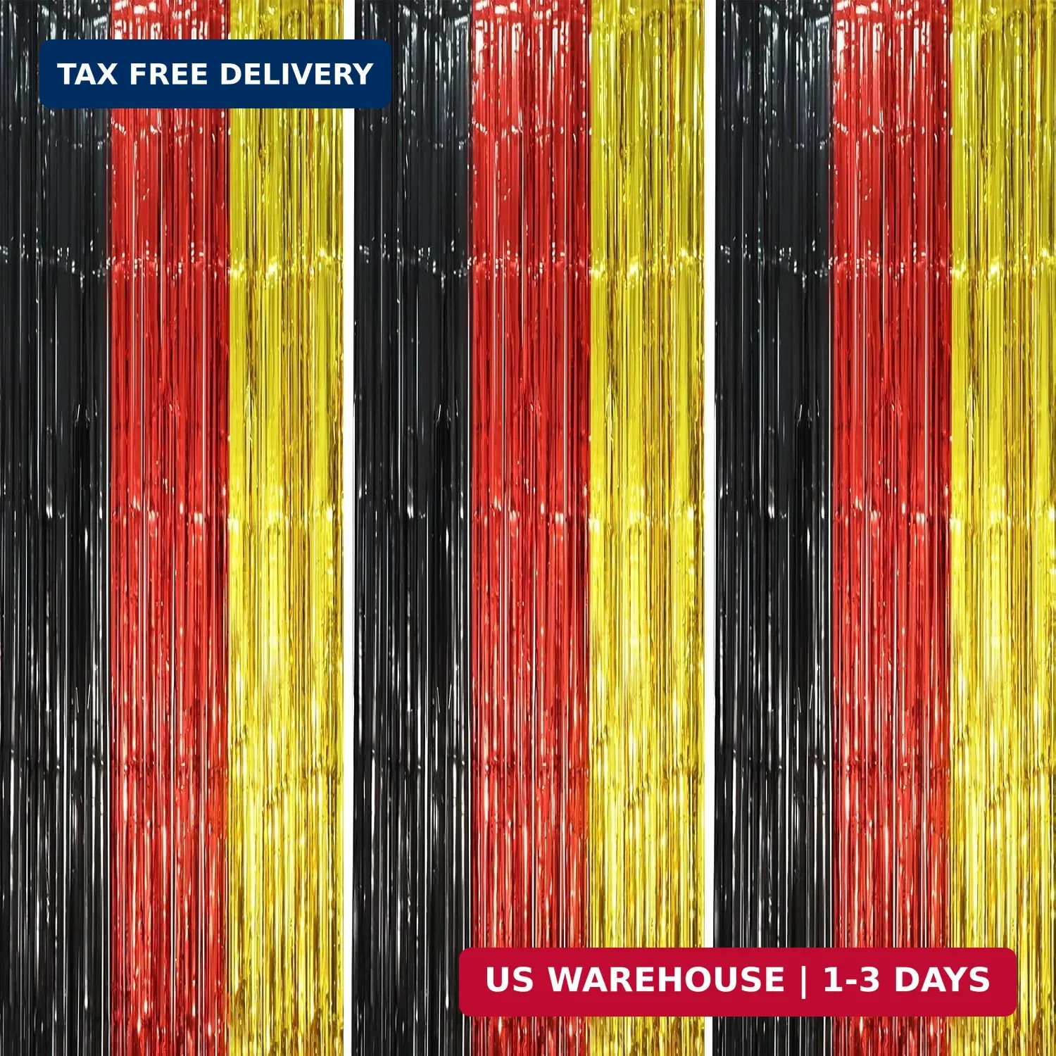 Voircoloria 3 Pack 3.3 x 8.2 ft Red Black Gold Foil Fringe Backdrop Curtains, Ti