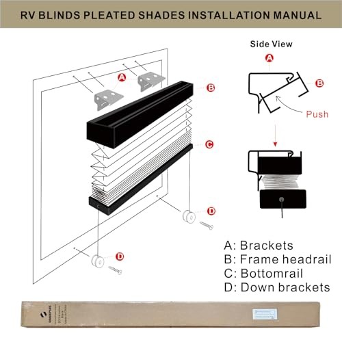 RV Blinds,RV Pleated Shades,RV Window Shades,Camper 32″ W x 24″ H Black
