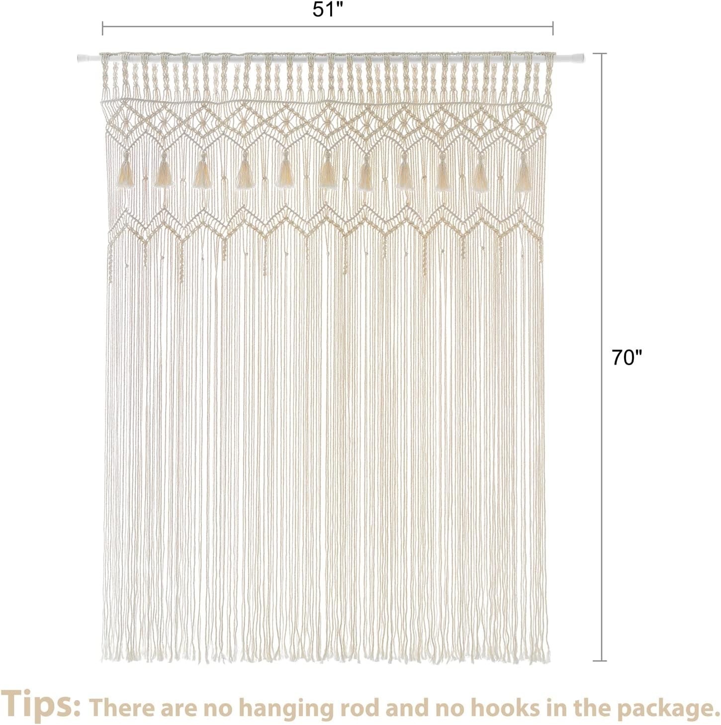 Versatile Macrame Wall Hanging – 51”W x 70”L for Window and Doorway Decor