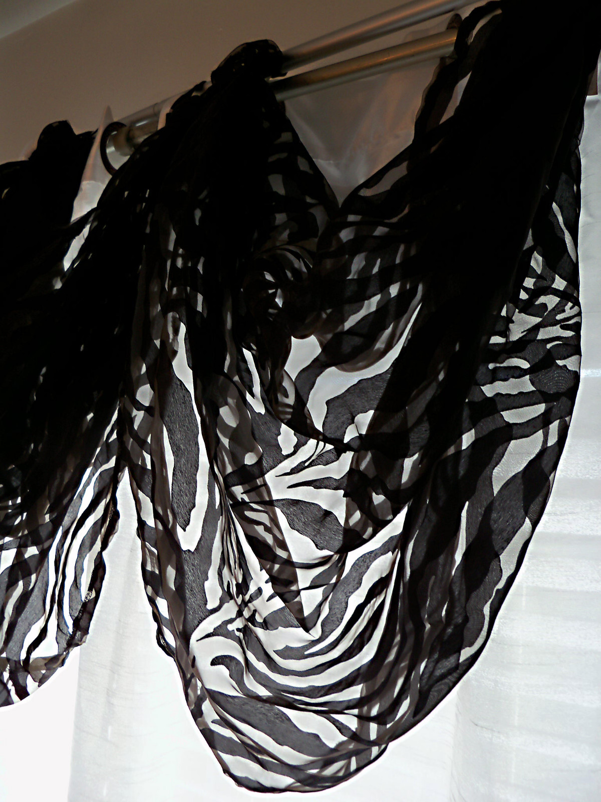 🦓BLACK ZEBRA STRIPE SHEER WATERFALL VALANCES SWAGS ART DECO STYLE NEW