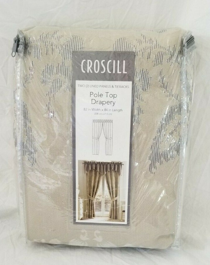 2 Croscill Langdon Linen Lined Drape Panels & Tiebacks 82″ x 84″ $165 NIP