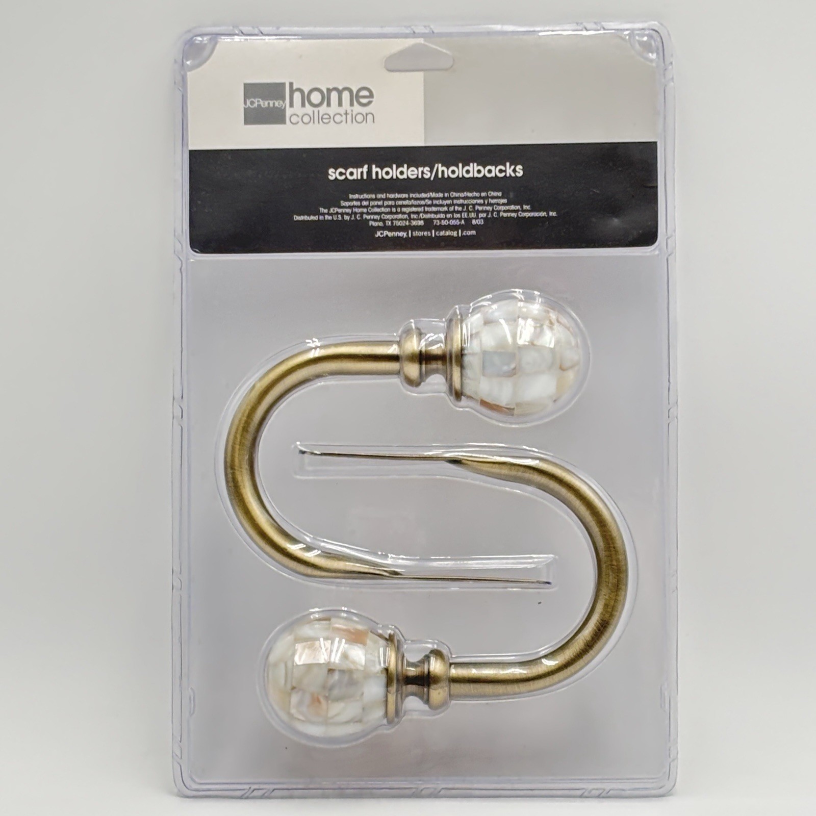 Mother Of Pearl Holdbacks Tie-backs Scarf Holders Gold JC Penny Home Pack 2 New