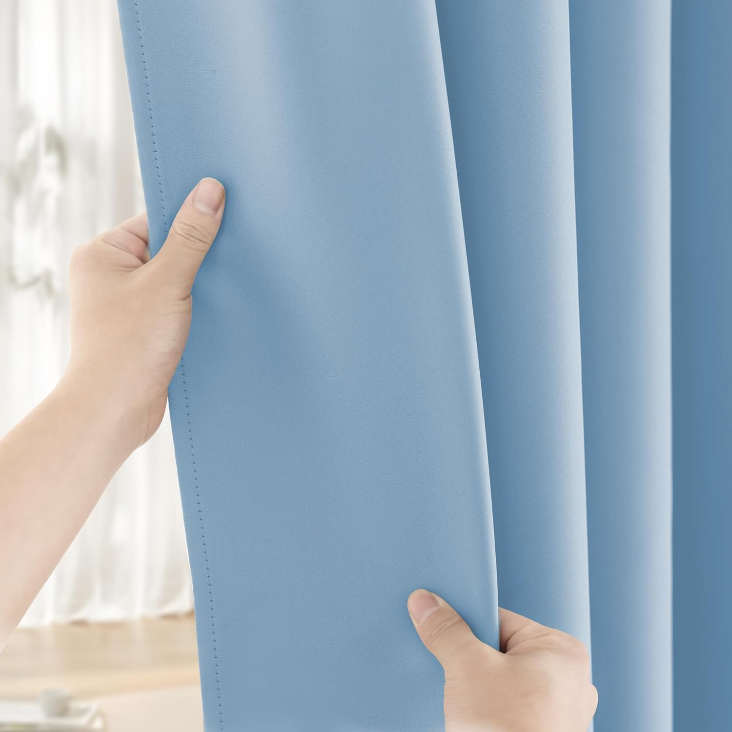 Light Blue Extra Long Blackout Curtains for High Ceilings, 52″x132″ Panel