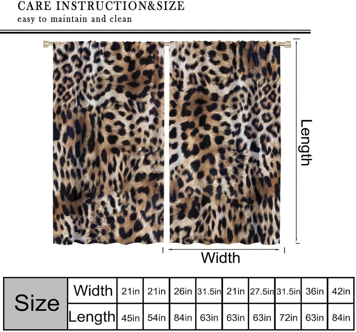 Leopard Print Curtains Brown Cheetah Wildlife Art Printed Blackout Window Drapes