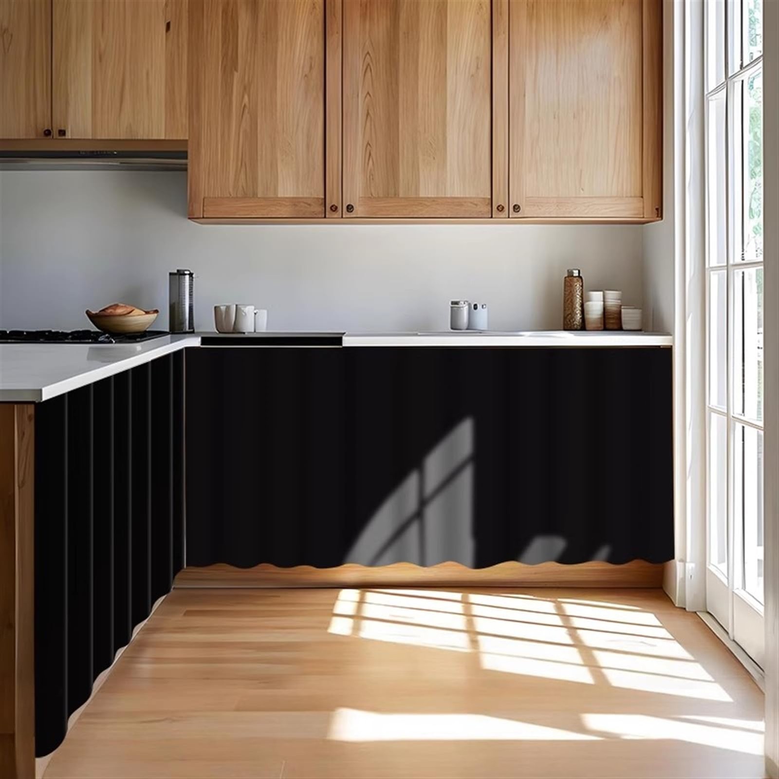 Wokuaile Under Sink Curtain for Closet Privacy Short Cabinet Curtain Self Stick