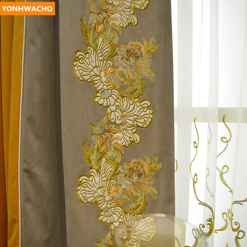 upscale embroidery thick velvet orange cloth blackout curtain valance B408