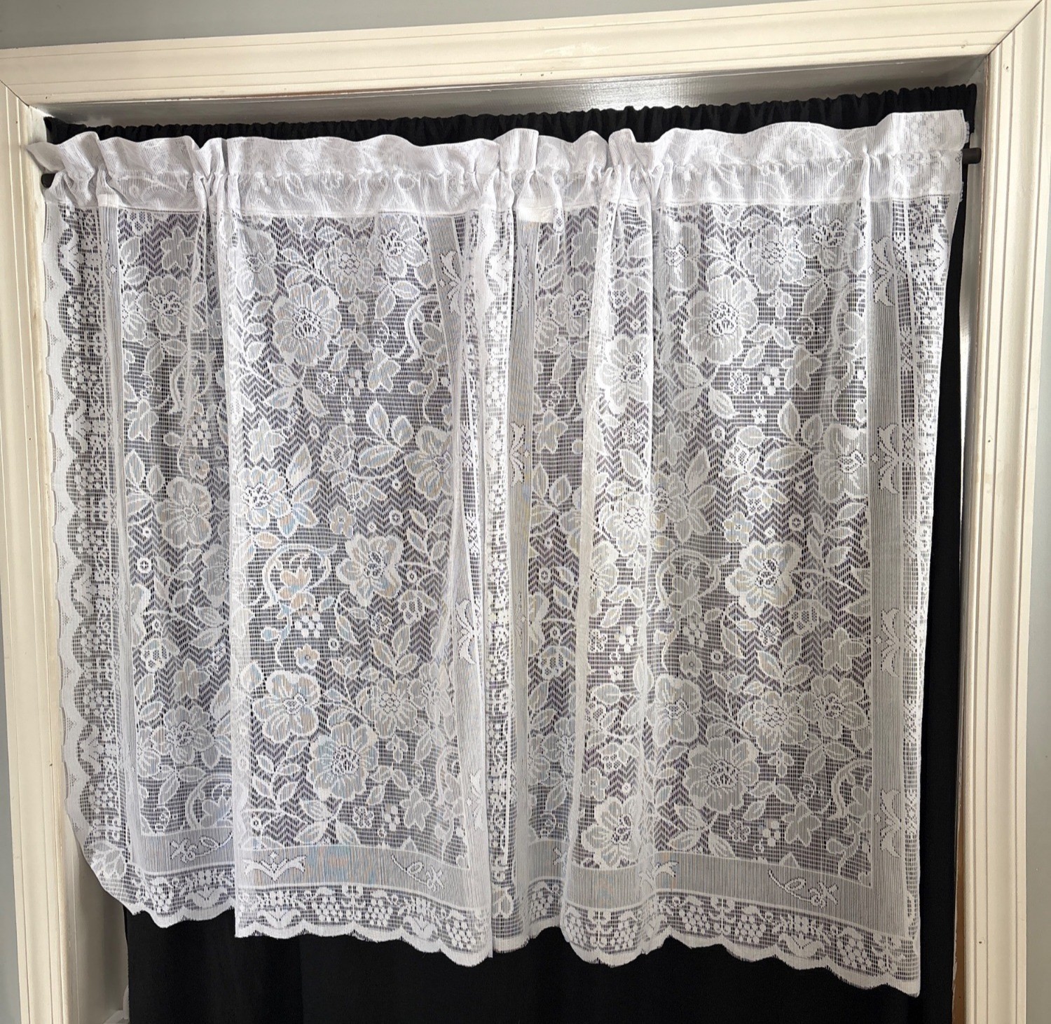 White Floral Lace Curtain Panel 30″ W x 36″ L Polyester Fabric Sheer Decorative