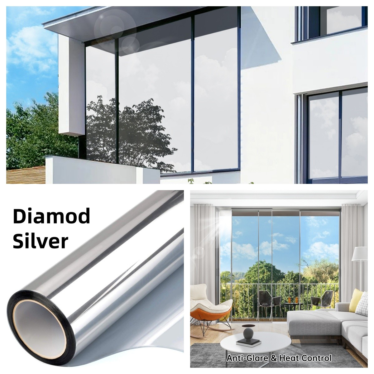 One-Way Mirror Window Film Privacy Tint Sun UV Reflective Heat Control for House
