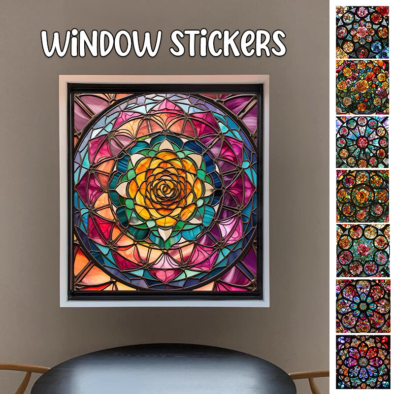 Vintage Colorful Stained Glass Window Film Self Adhesive Backing Stickers 1pcs