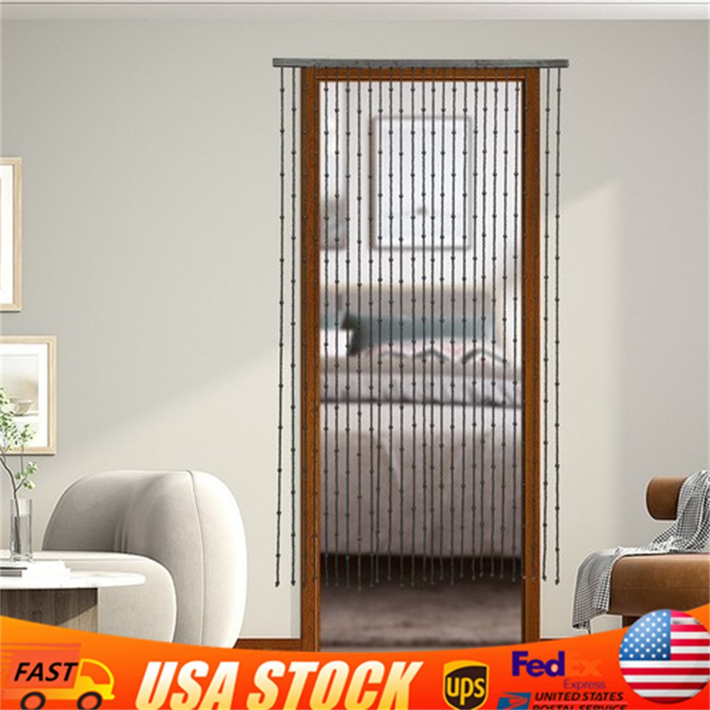 Natural Wood Black Door Curtain Beads, Front Door Decor Doorway Beads Curtains