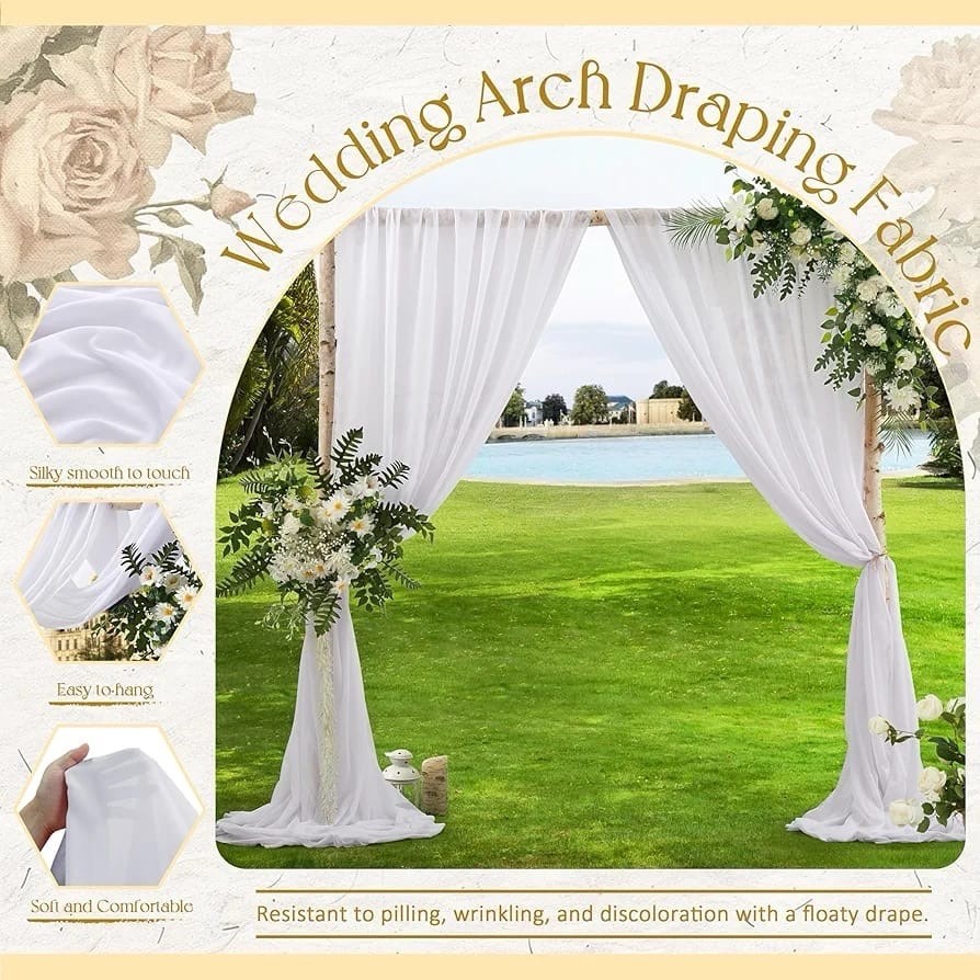 White Chiffon Wedding Arch Draping Fabric 30”x20ft Sheer Backdrop Curtain