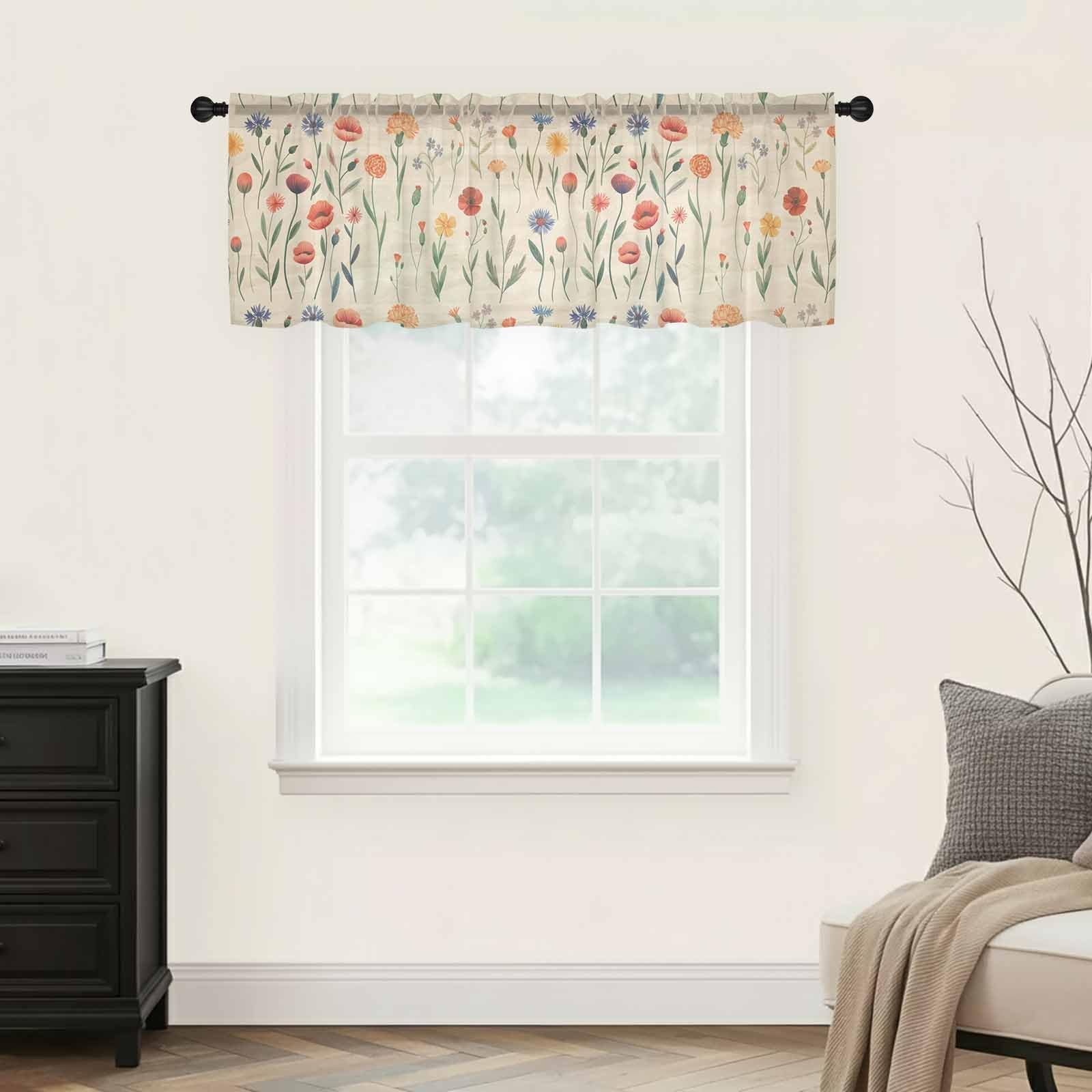 Futuregrace Retro Small Floral Sheer Valance Curtains for Kitchen Living Room…