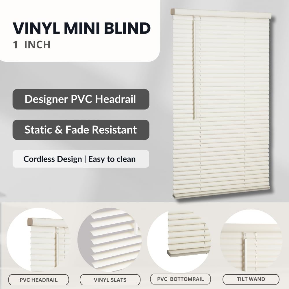 LOTUS & WINDOWARE Cordless Mini Blind, 1″ Vinyl Slats, 55″ Wide x 64″ Long – …