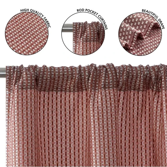 Mainstays 4 Piece Wave Jacquard Curtain Panel Set, 27.5″ x 84″ Each Panels, Red