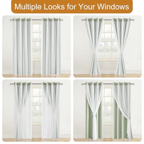 Layered Curtains for Living Room Blackout and 52″W x 96″L (Pack of 2) Seafoam