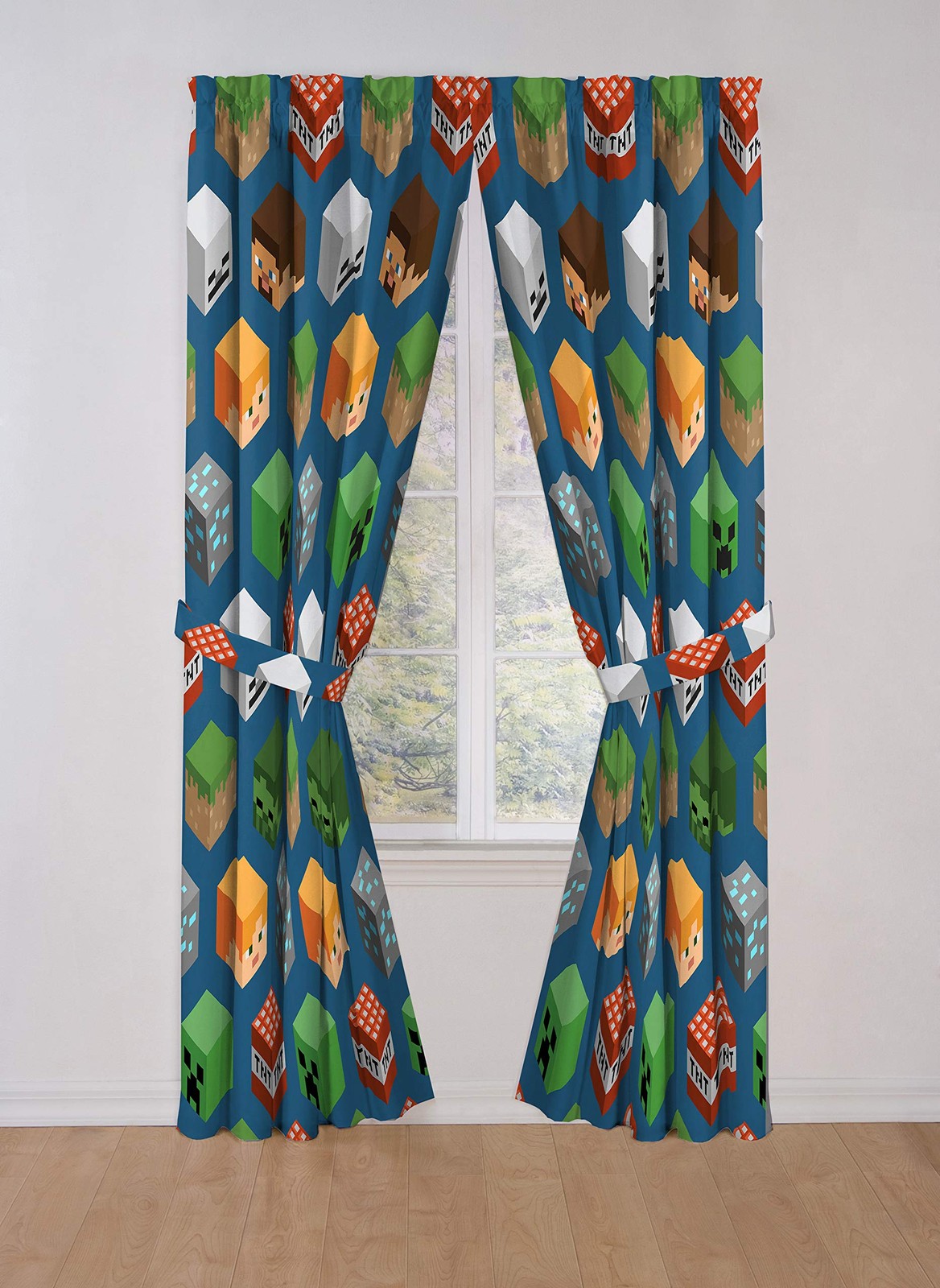 Minecraft Isometric Blue 84″ Inch Drapes 4 Piece Set – Beautiful Room Décor &…