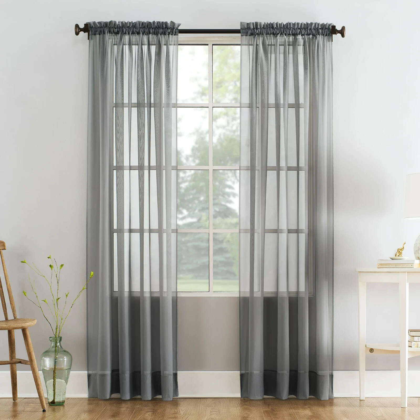 1 Pair (2) Mainstays Marjorie Sheer Voile Curtain Panels Select 59″ x 95″ (gray)