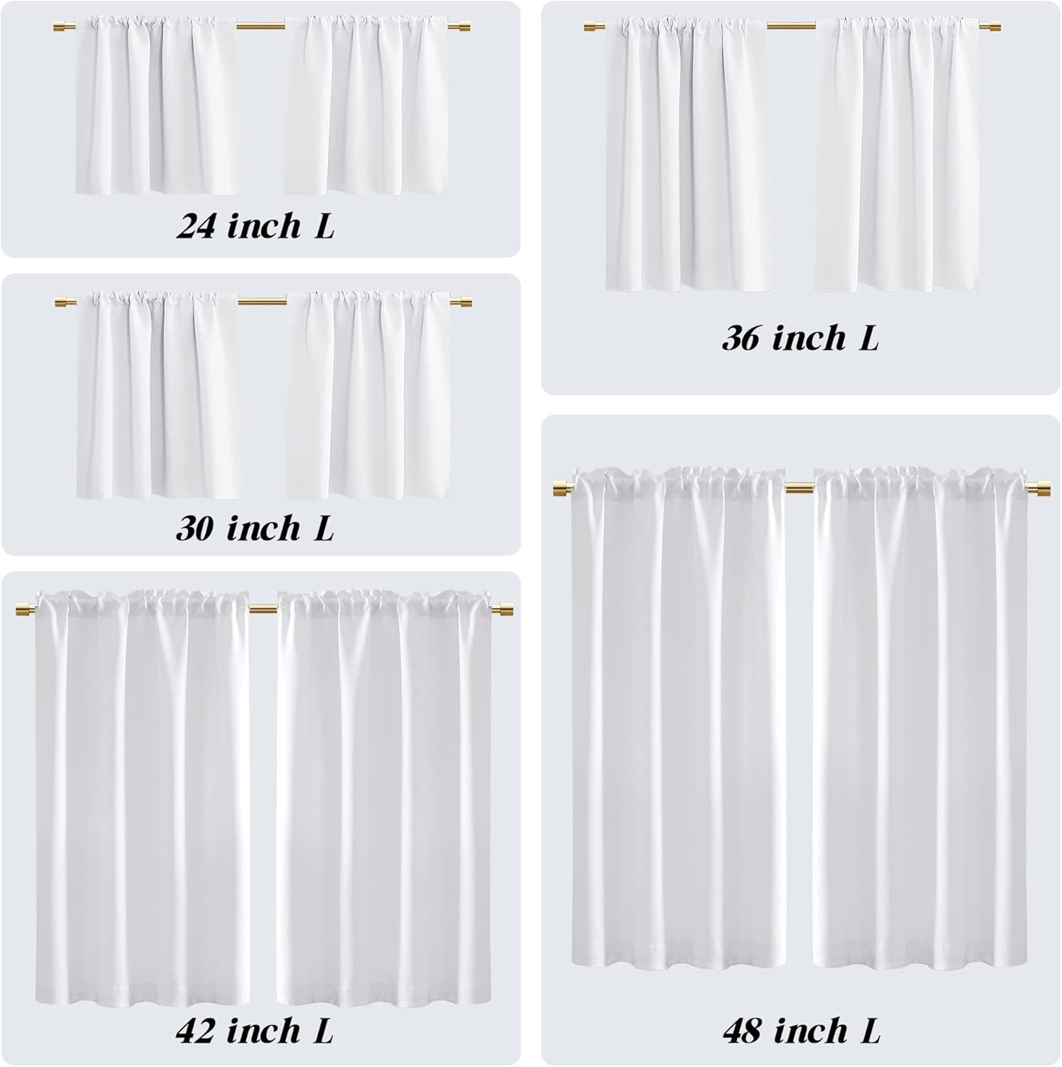 White Short Tier Curtains 24 Inch Length for Laundry Room,Cafe Cabinet Curtains