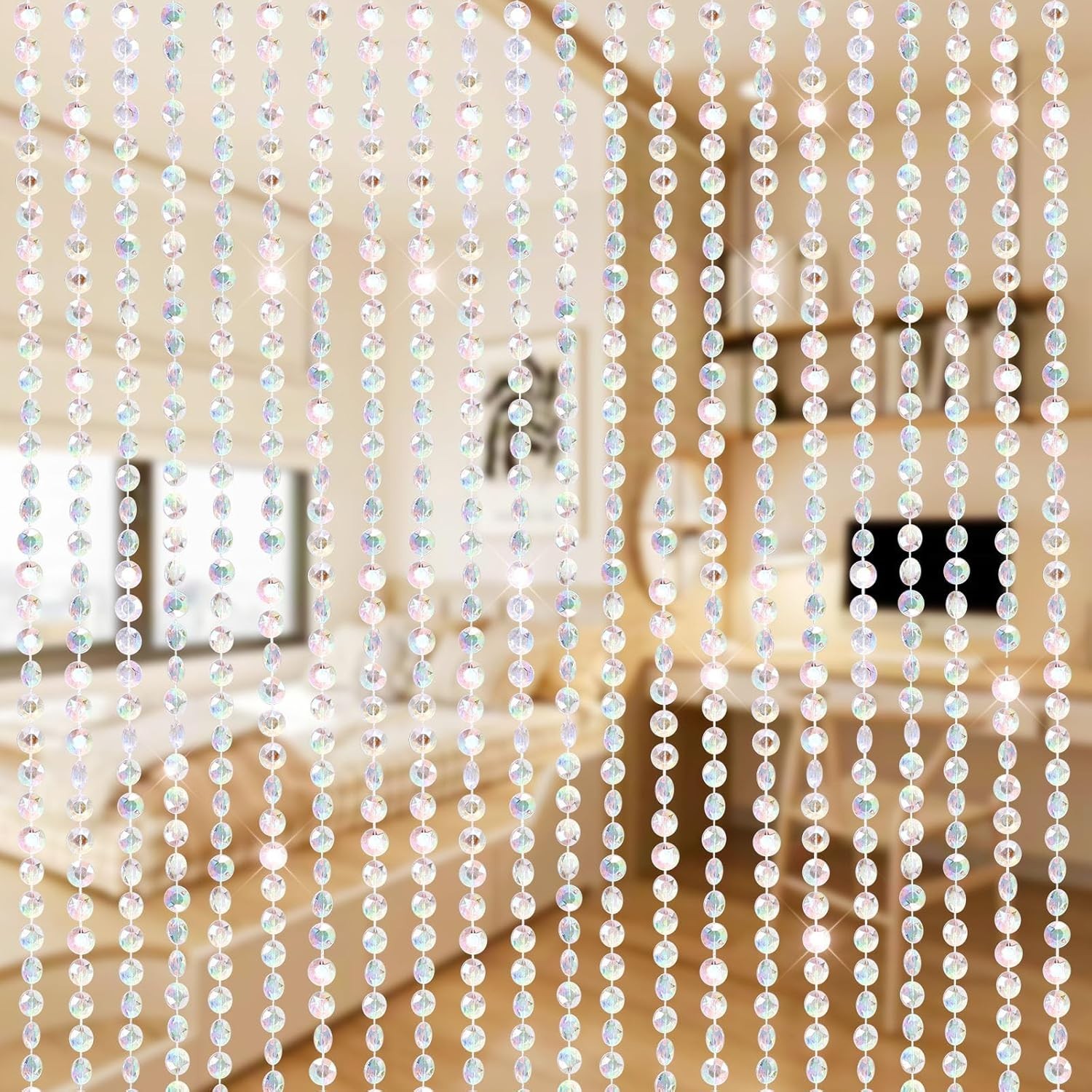 2Panels Crystal Beaded Curtain 3FTx6.5FT Door Beads 36 Strands Clear Acrylic Be