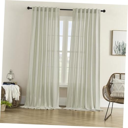 Linen Sheer Window Curtains, Rod Pocket & 60″W x 84″L (Pack of 2) Nautural