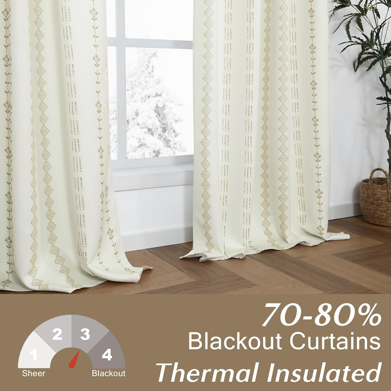Short Curtains for Windows, 45 Inch Boho Farmhouse Floral Pattern Thermal Insula
