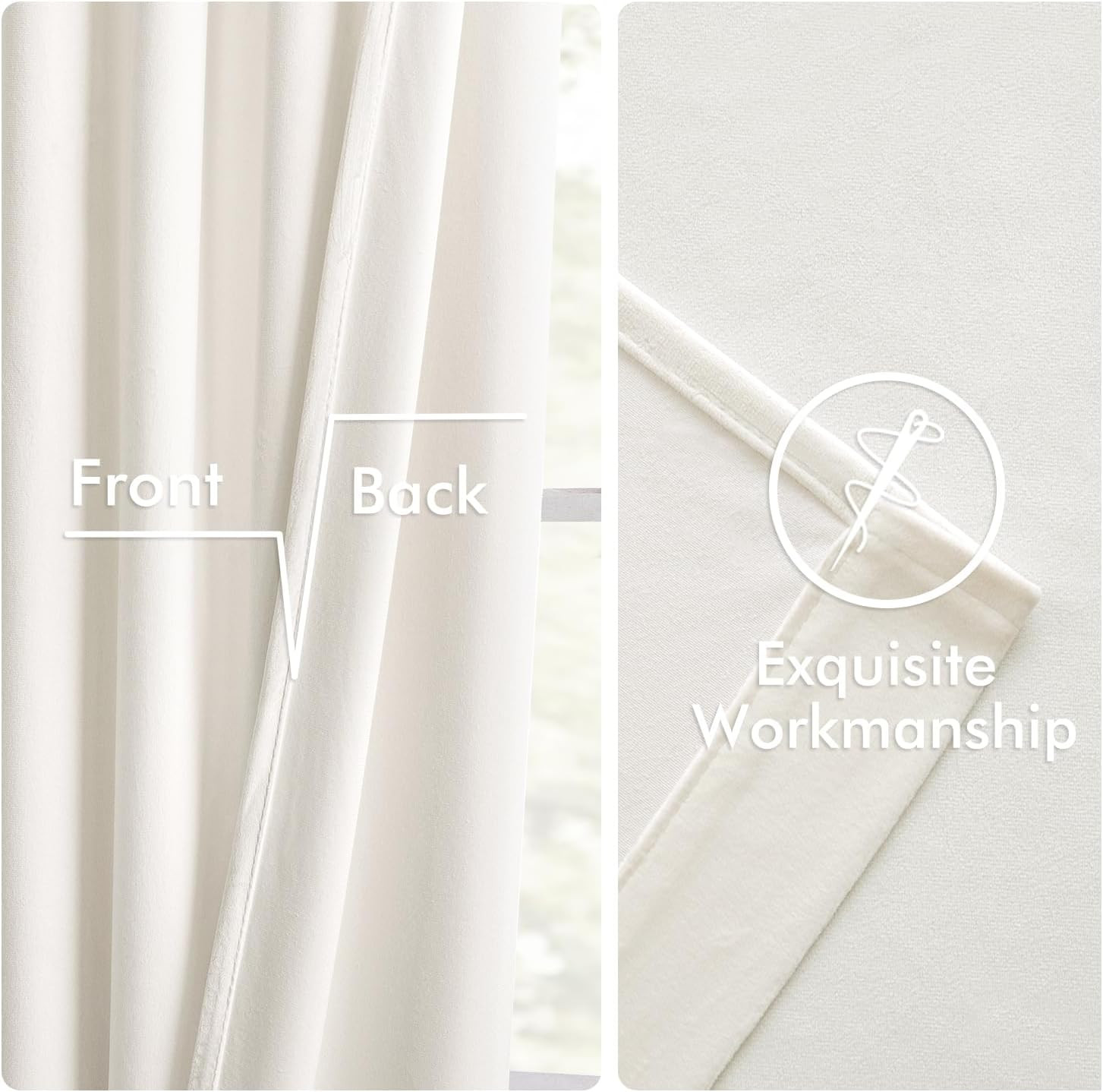 MIULEE Velvet Curtains 96 Inches Long 2 Panels Set for Living Room Bedroom Cream