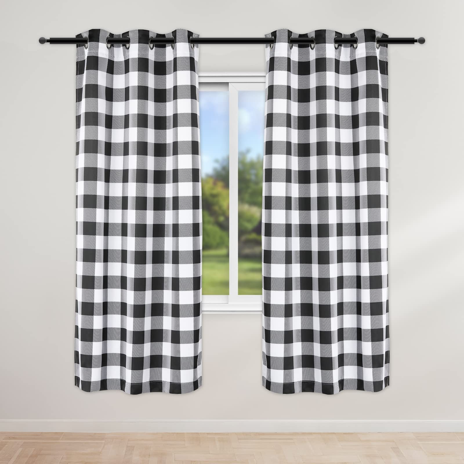 Simple Deluxe Blackout Curtains Panels 37″W x 63″L Black and White Plaid Grommet