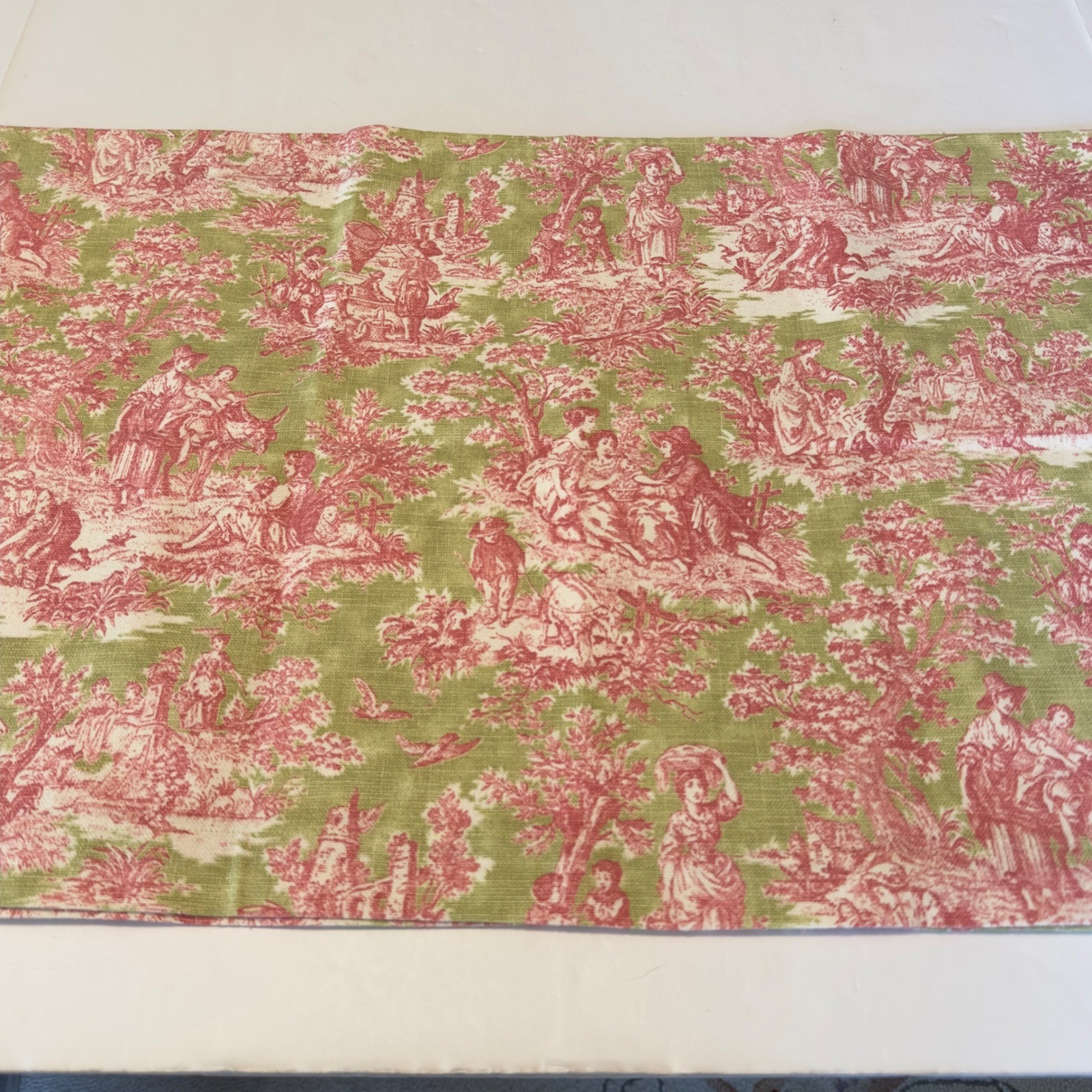 Vintage French Country Toile de Jouy Window Valance Red Green Pastoral 53×16