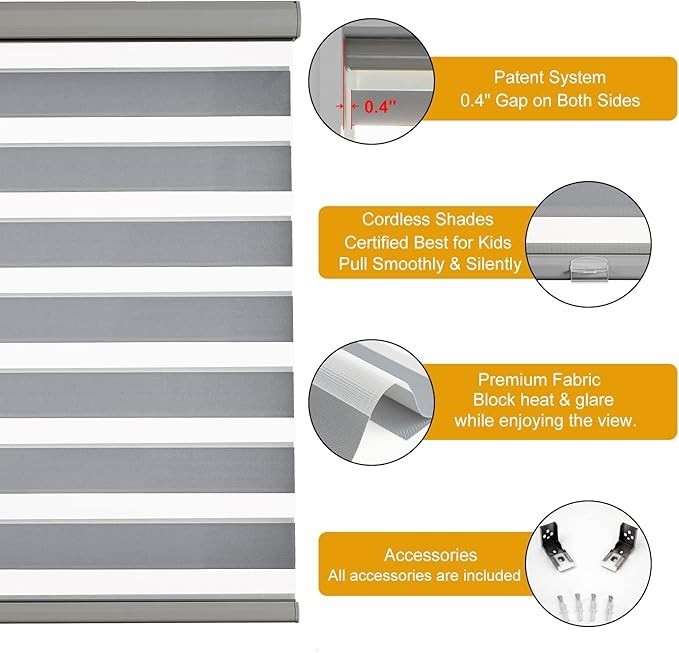 METechs Manual On Sale Zebra Blinds Shades Manual — Cordless, Gray, Polyester