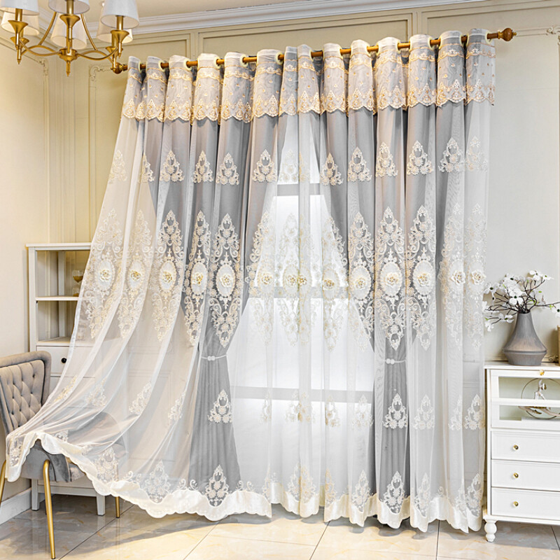 1 Panel Blackout Curtain Double Layer Window Tulle Drape Valance 3D Flower Home