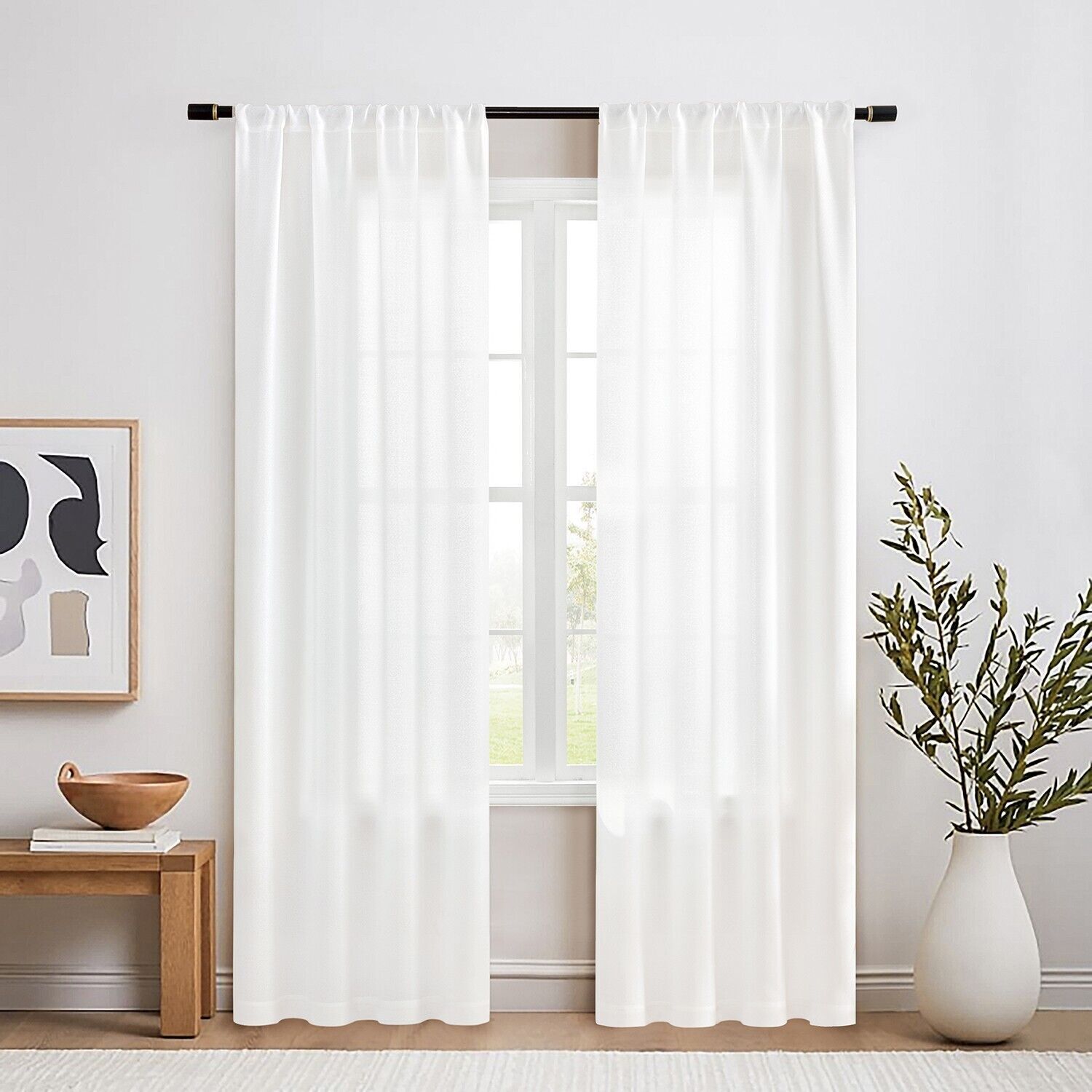2 Panel Semi Sheer Curtains Cotton Linen Window Drapes Boho Living Room Decor