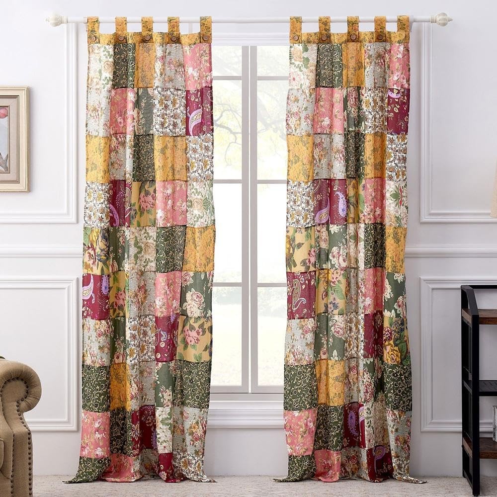 Greenland Home Antique Chic Authentic Patchwork Curtain Panel Set 84 X 84 Inches