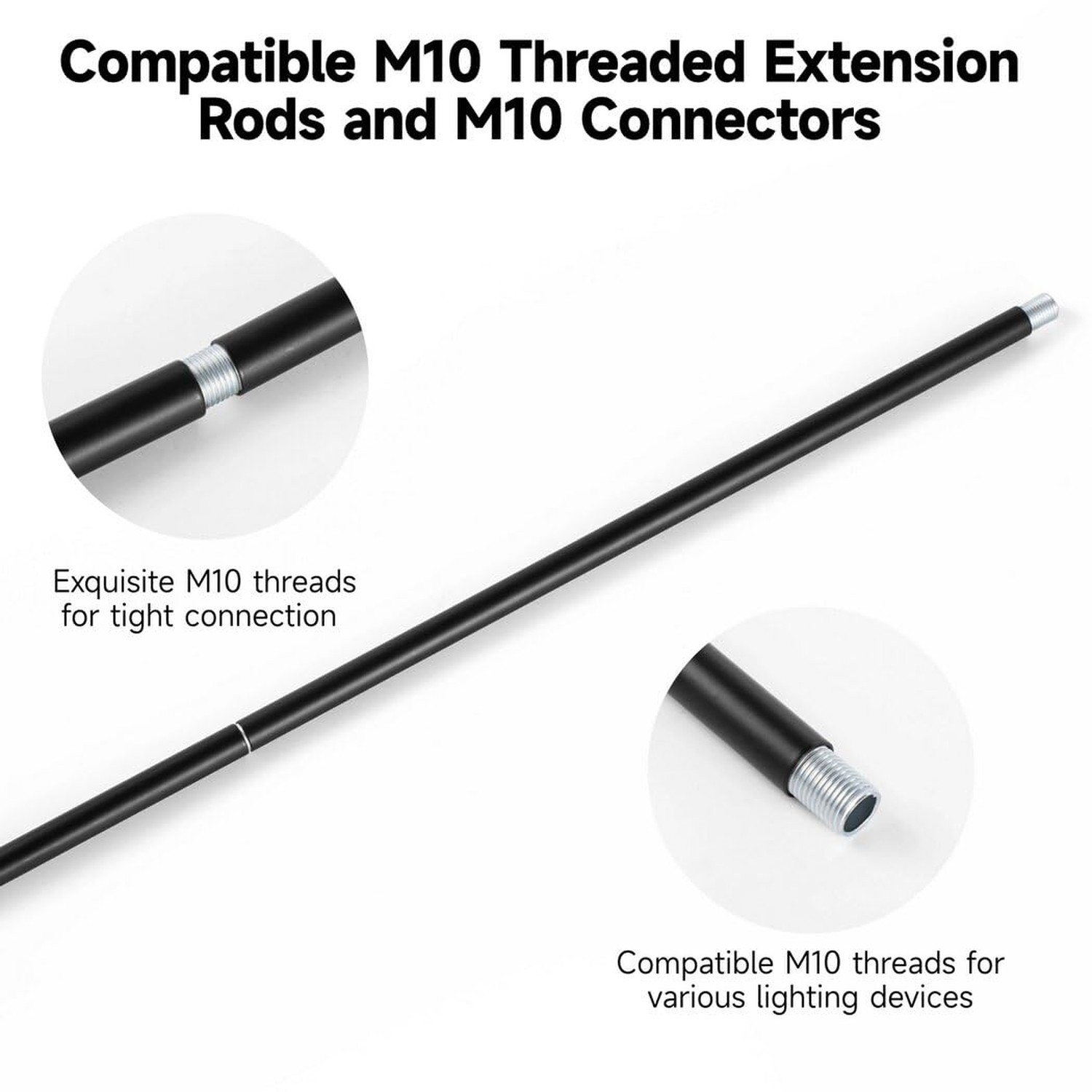 Lnrueg Matte Black M10 Threaded Extension Rod, 10 PCS 12 Inches Threaded Exte…