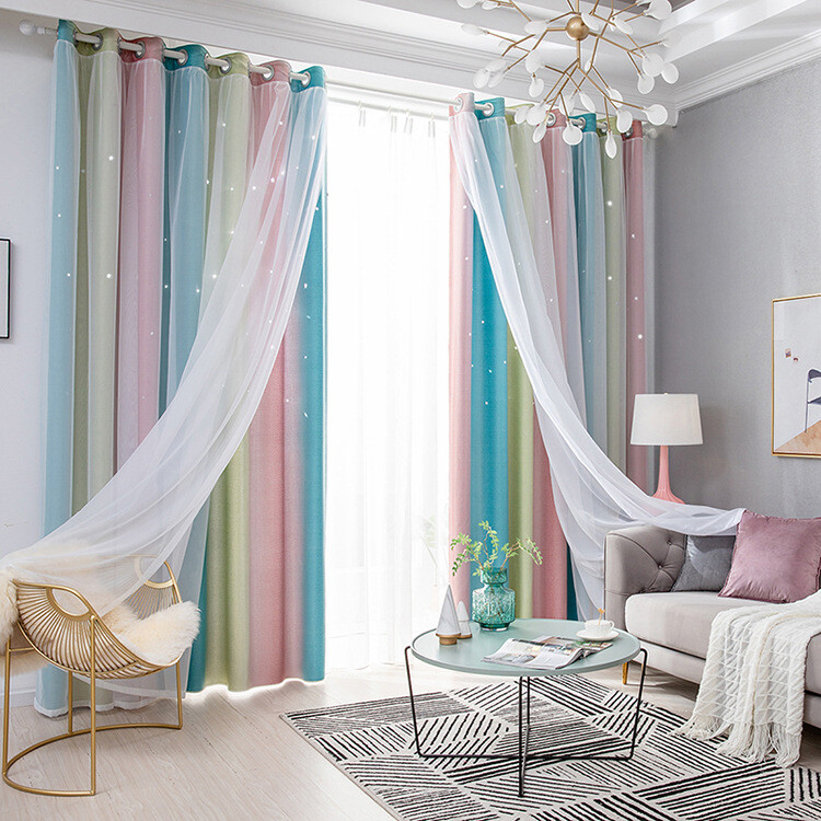 Curtain Blackout Star Curtains Bedroom Living Room Double Layer Windows Drapes