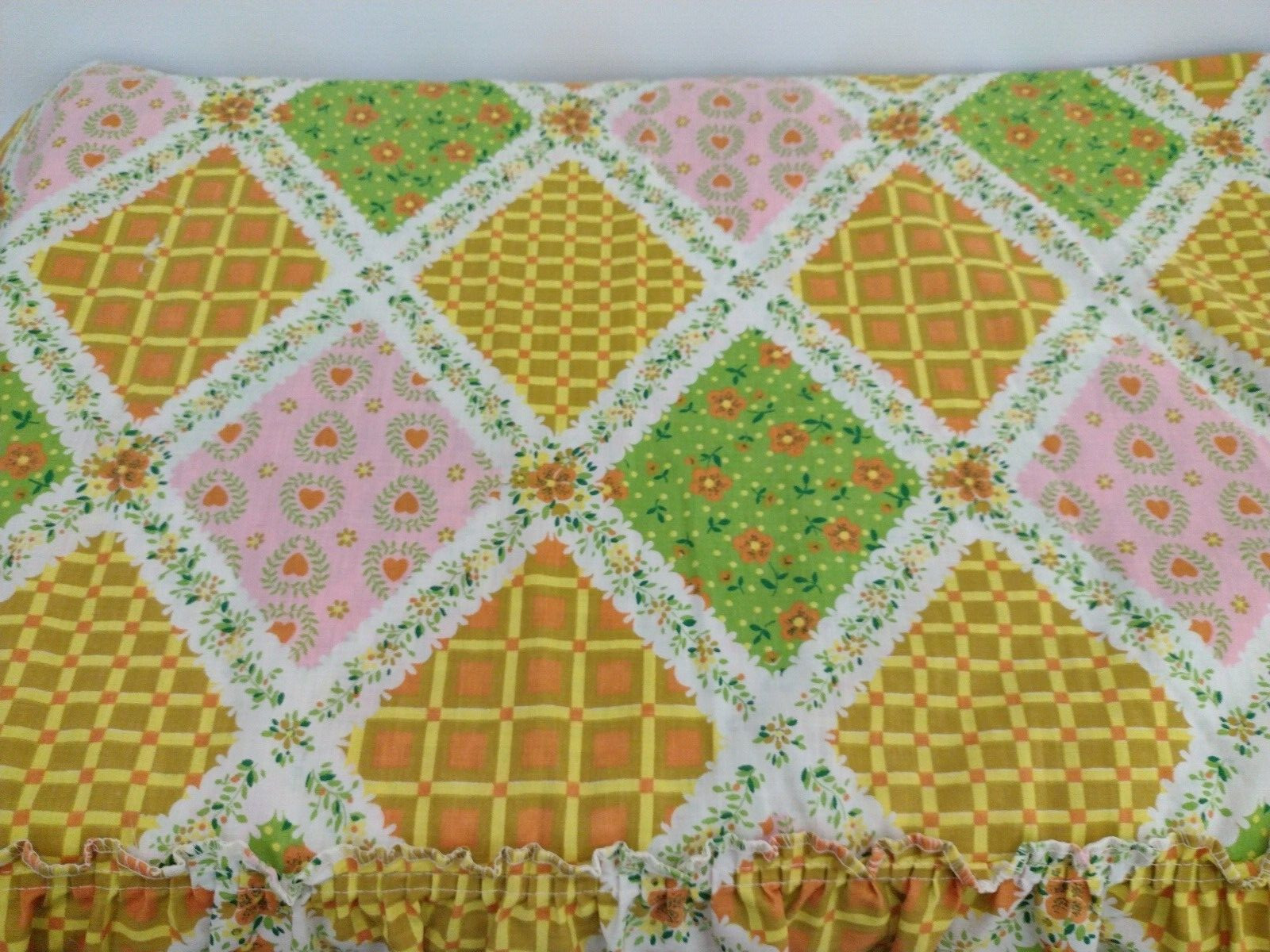 Vintage 1980’s Patch Style Fabric One Curtain Panel Ruffled /Rod Pocket Patches