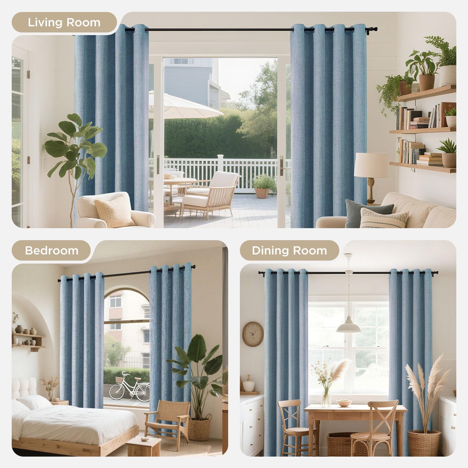 Light Blue Blackout Curtains 52W X 96L Pack Of 2 Energy Saving Thermal Insula…