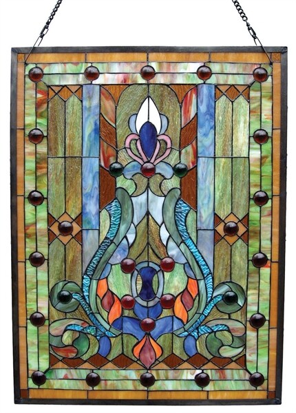 Stained Glass Window Panel Tiffany Style Victorian Design 18″ Wide x 24″ High