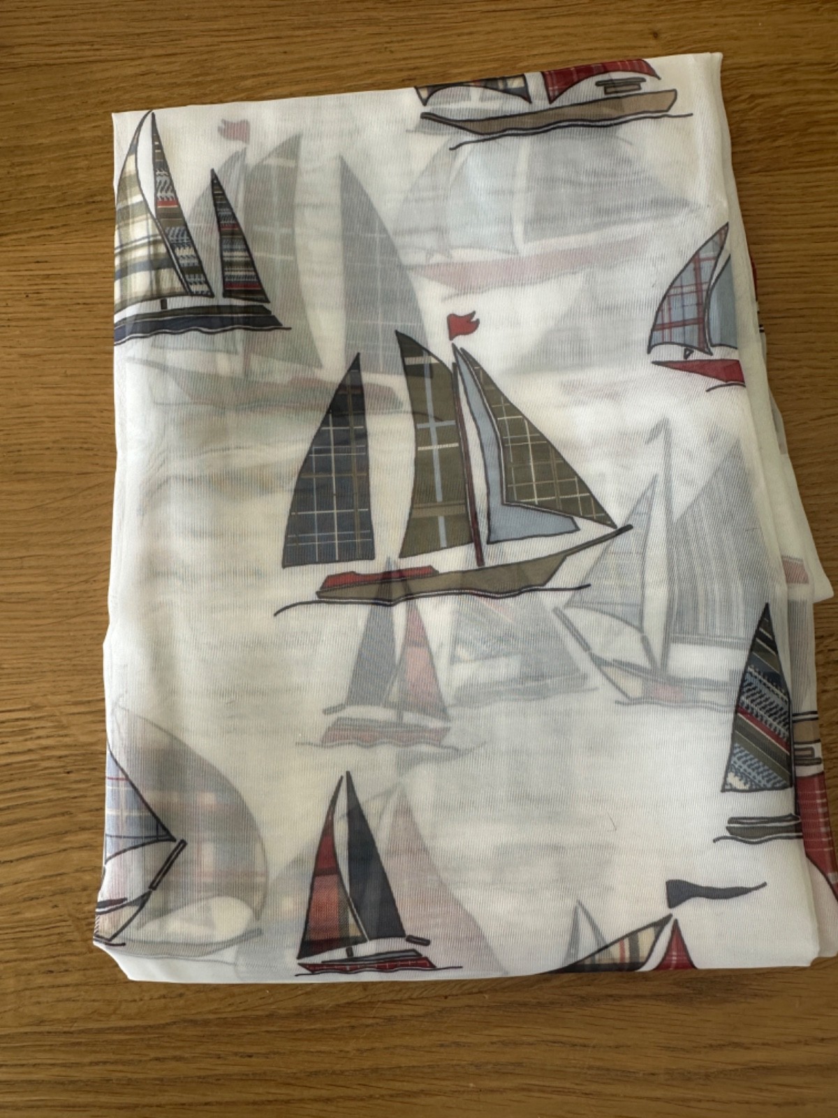 Insola Set/3 Nantucket Coastal Sailboat Sheer Panels 55×63” Red Blue WhitePlaid