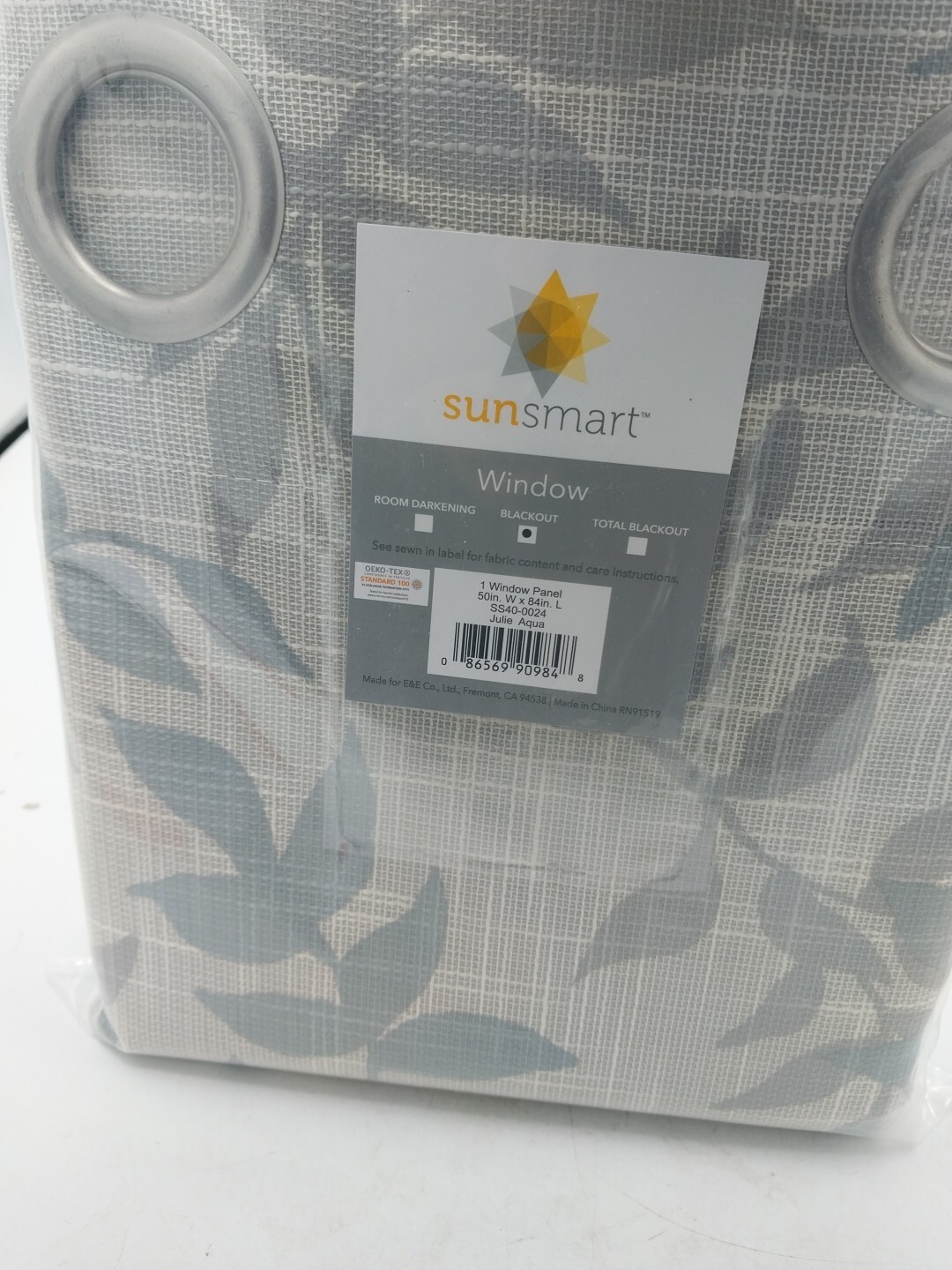 Sunsmart Window Grommet Curtain Blackout 50in W x 84in L Julie Aqua