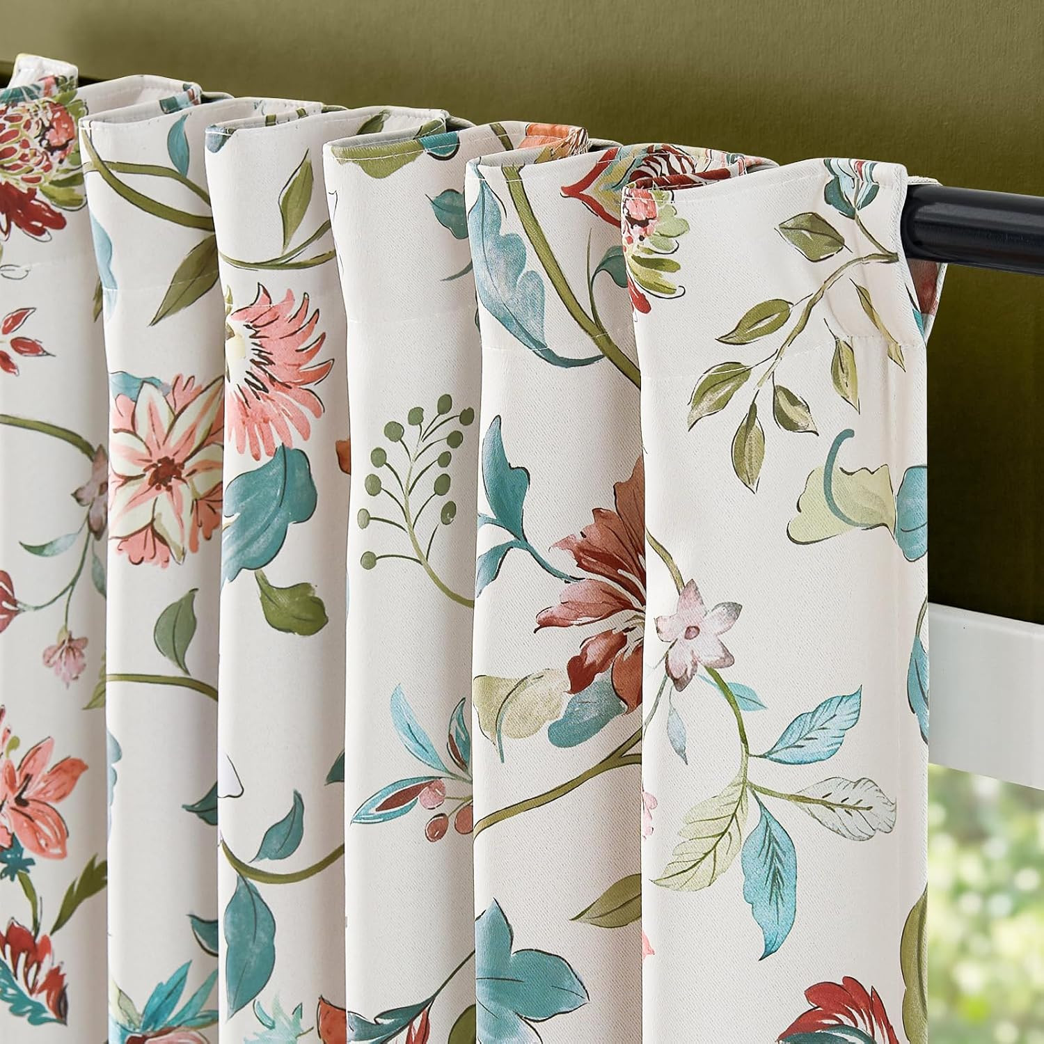 Hattie 95% Blackout Curtains Beige Floral Curtains 84 Inch Length Cream Drapes f