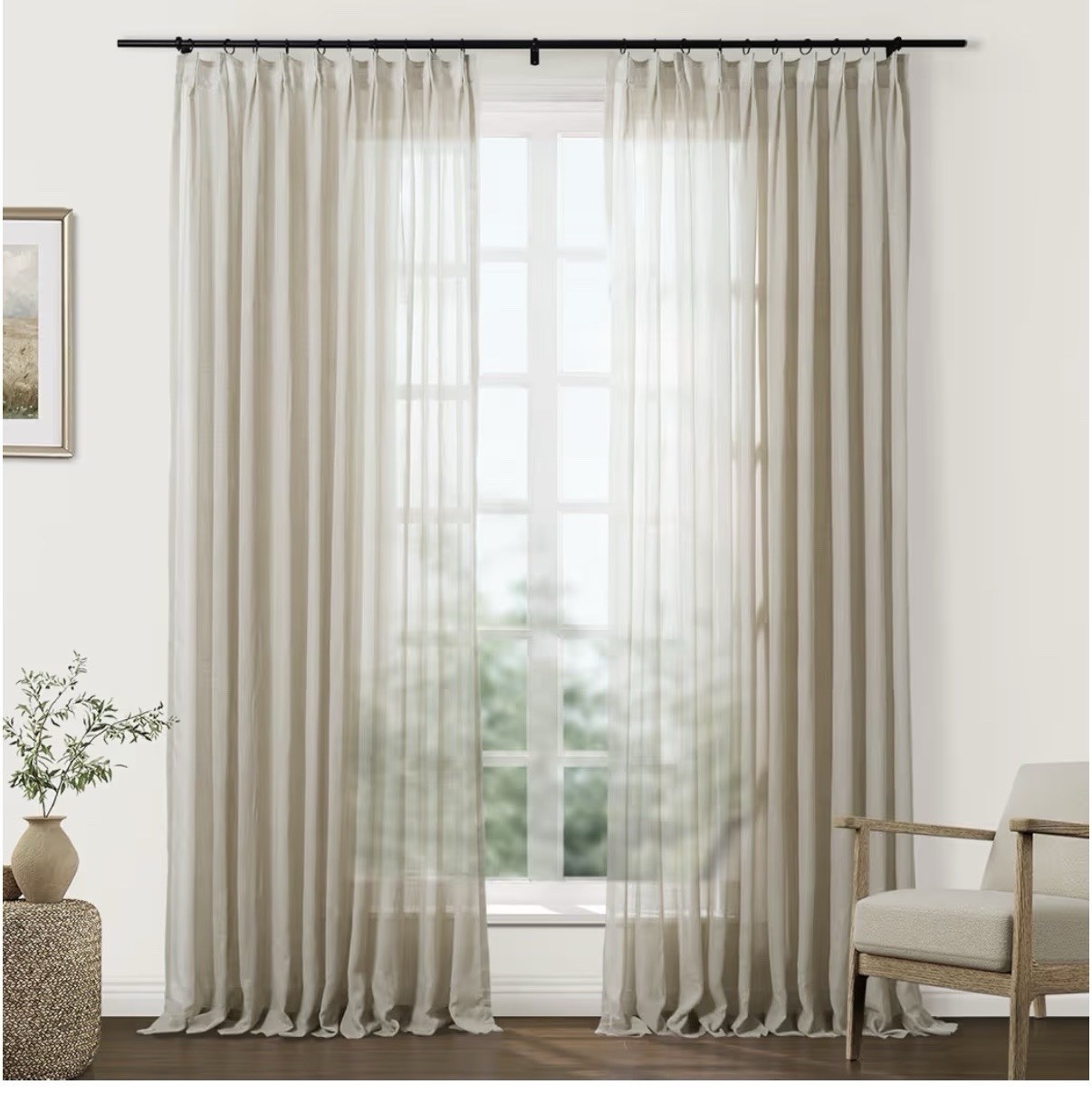 Curtains Light Brown Faux Linen Textured Sheer by TWOPAGES 72W x 84L with hooks