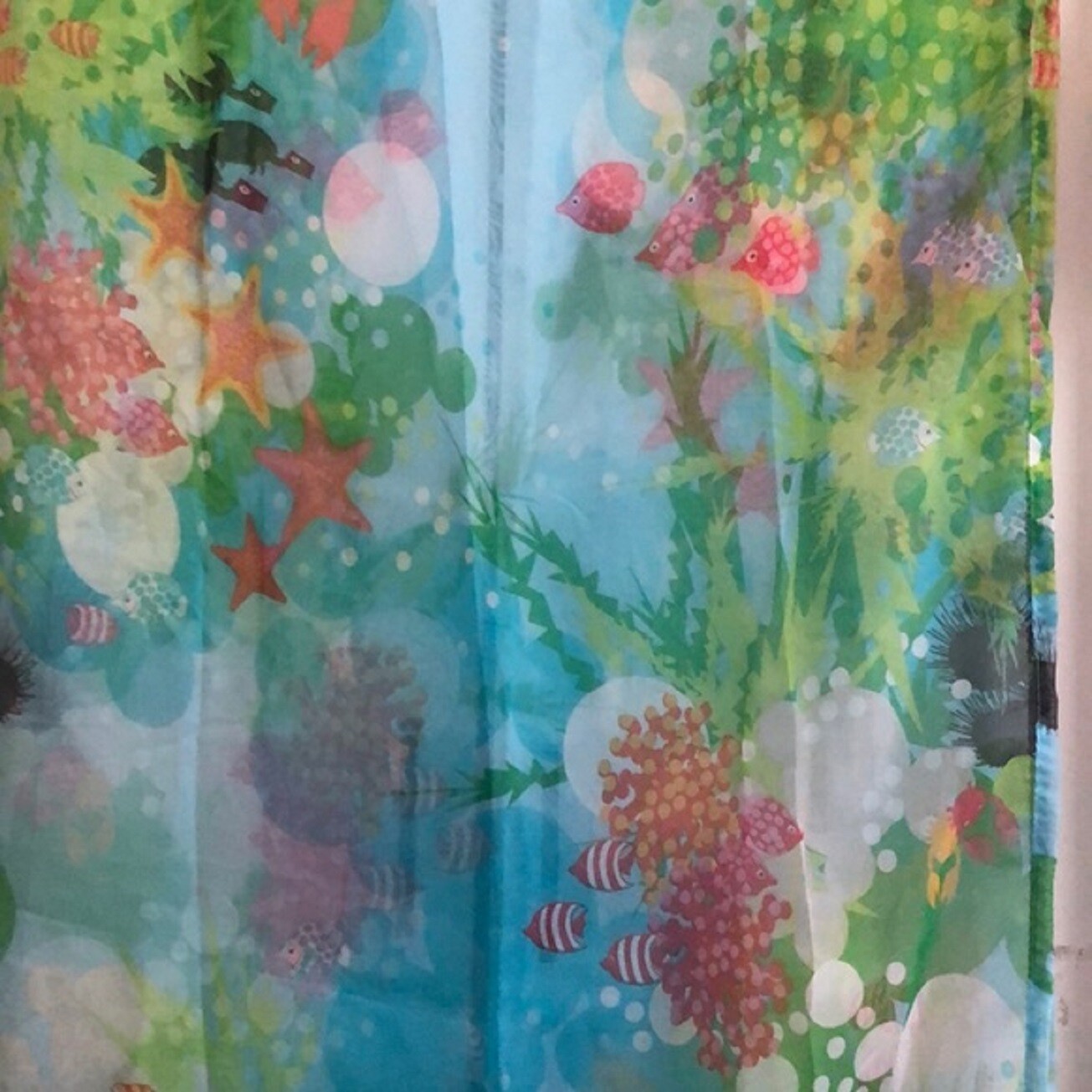 Sea Life Curtain 2 Panels IKEA Korral Rev 59×89″ Tie-backs Coral Reef Fish Drape