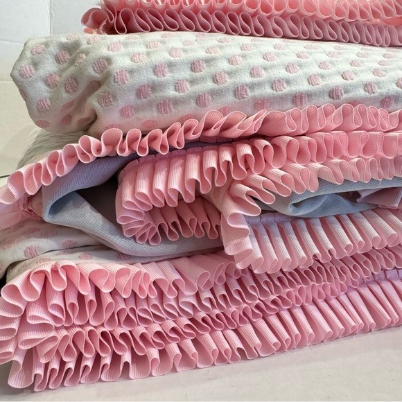 Pottery Barn Audrey Polka Dot CUSTOM Drapes Set 2 Pink Embroidered Chenille RARE