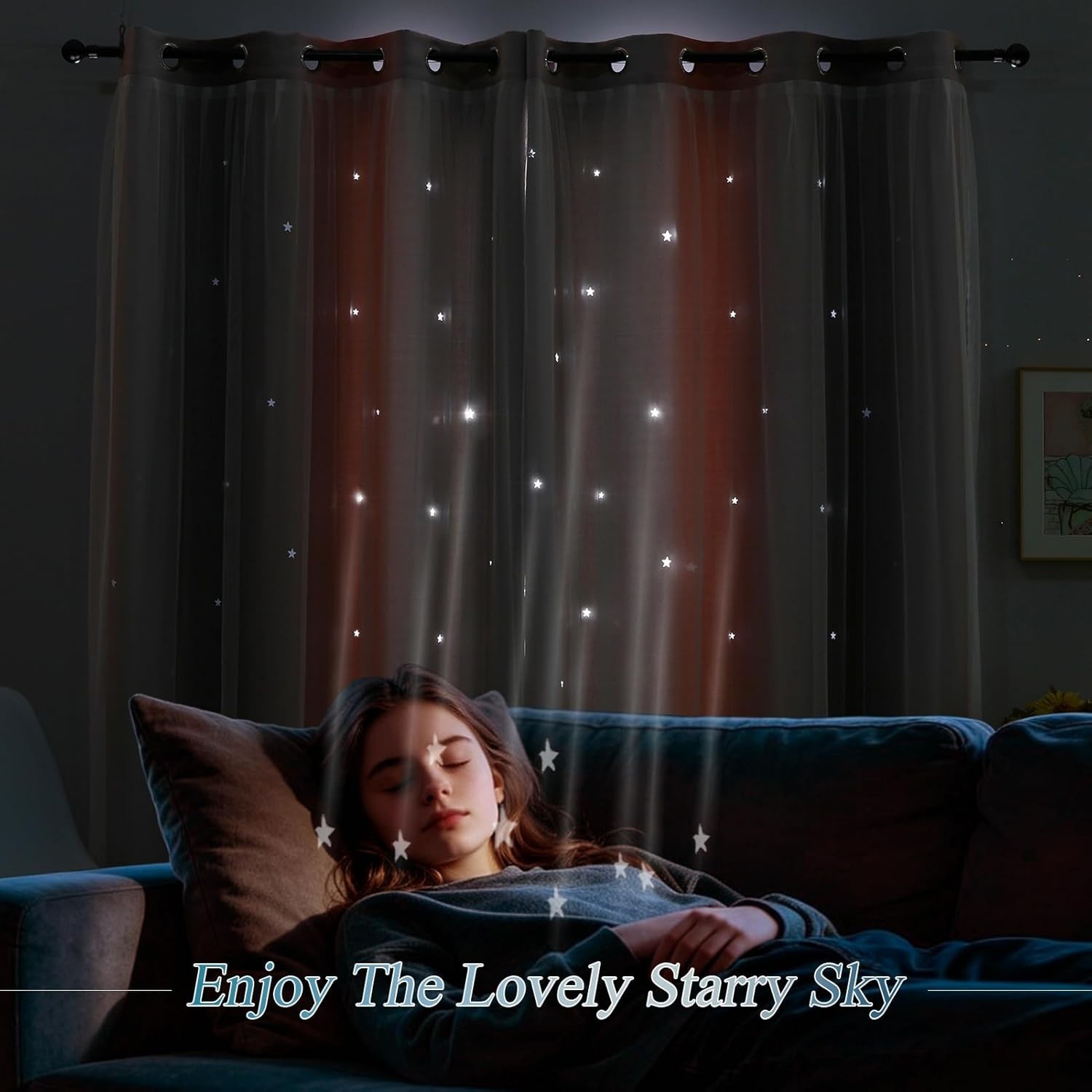Cortinas opacas para dormitorio infantil con diseño de estrellas rosas de 84 pul