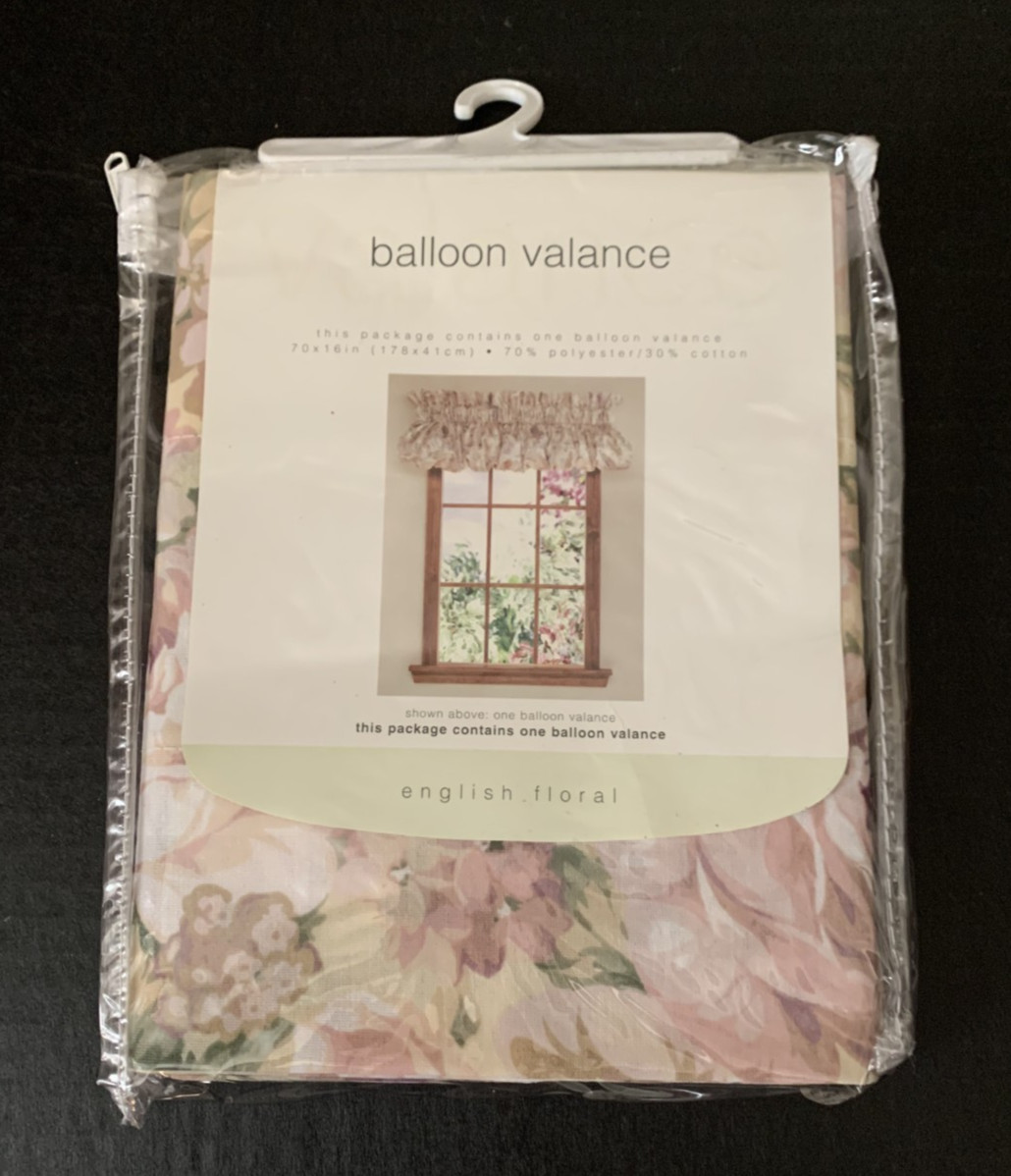 Vtg ENGLISH FLORAL Balloon Valance Cottage Flowers Roses 70×16″ USA Sears NEW