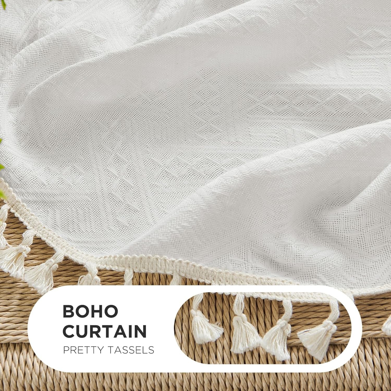 White Boho Curtains 63 Inch Length 2 Panels Super Soft Bohemian Farmhouse