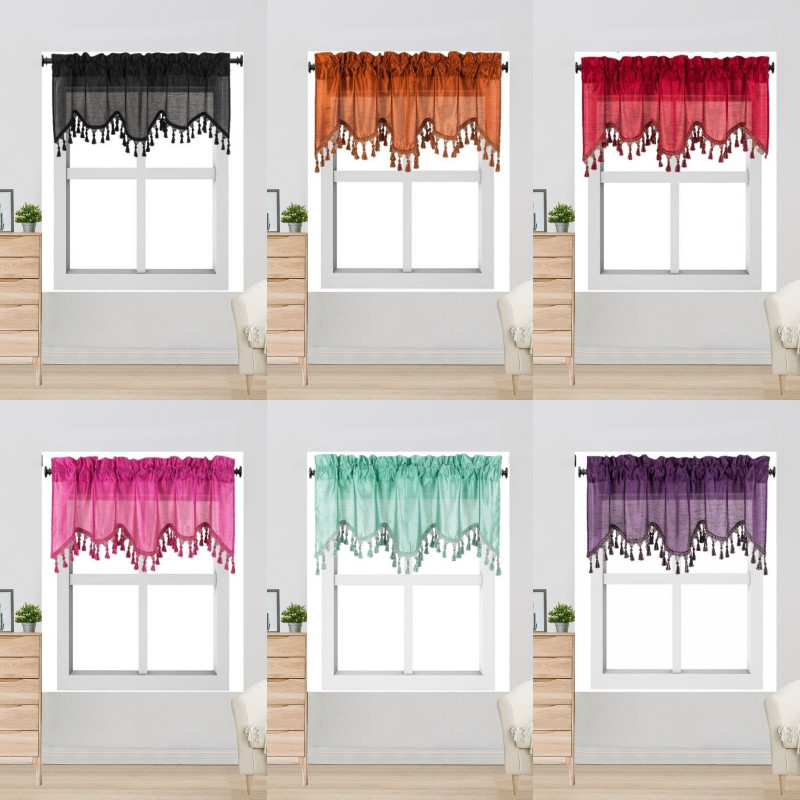 1PC WATERFALL VOILE SHEER VALANCE SCALLOPED WAVE EDGE ROD POCKET 55″ W X 18″ L