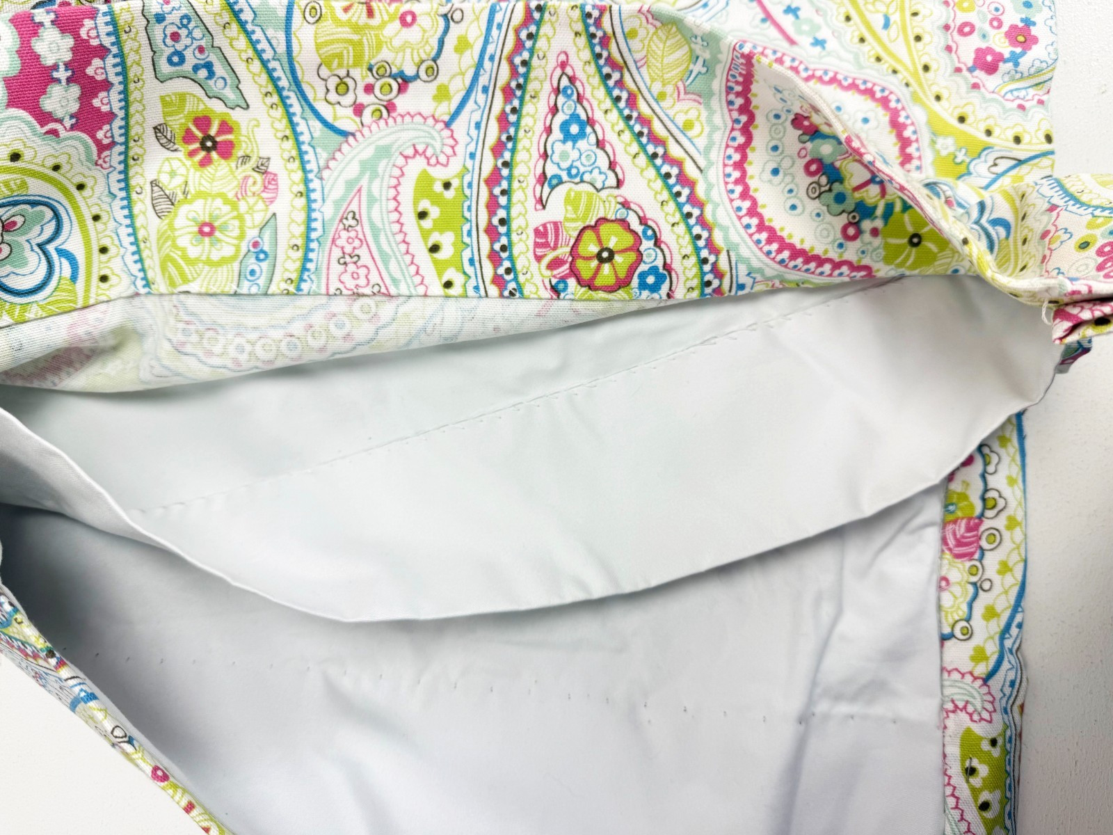 Custom Drapery Curtain Lined Panels Pink Blue Green Paisley Print 2 at 77″x102″